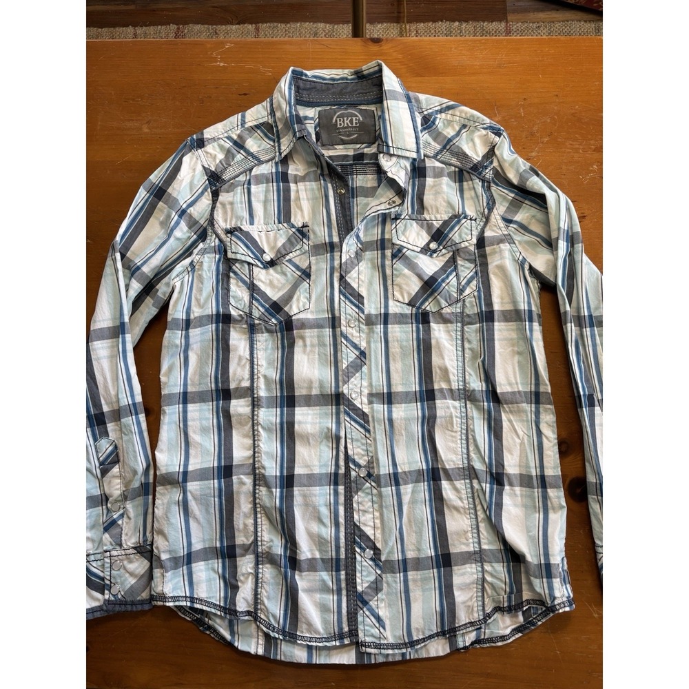 BKE Standard Fit Mens Large Pearl Snap Western Style Plaid Long sleeve Shirt